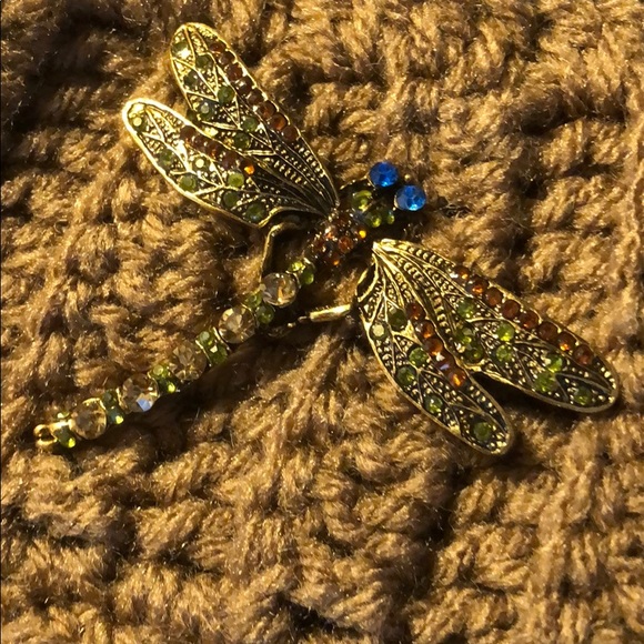 Dragonfly brooch winter hat size adult or teen New hand crochet by me #358 - Picture 2 of 4